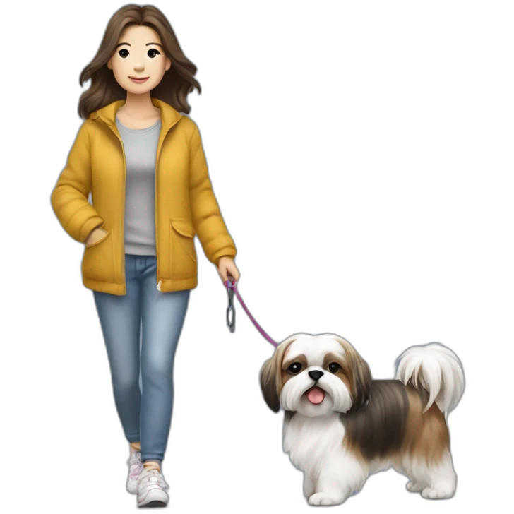 girl walking shih tzu on leash emoji