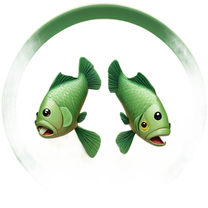 Two fish one above the other but green and beige china dish print but they touch each other  emoji