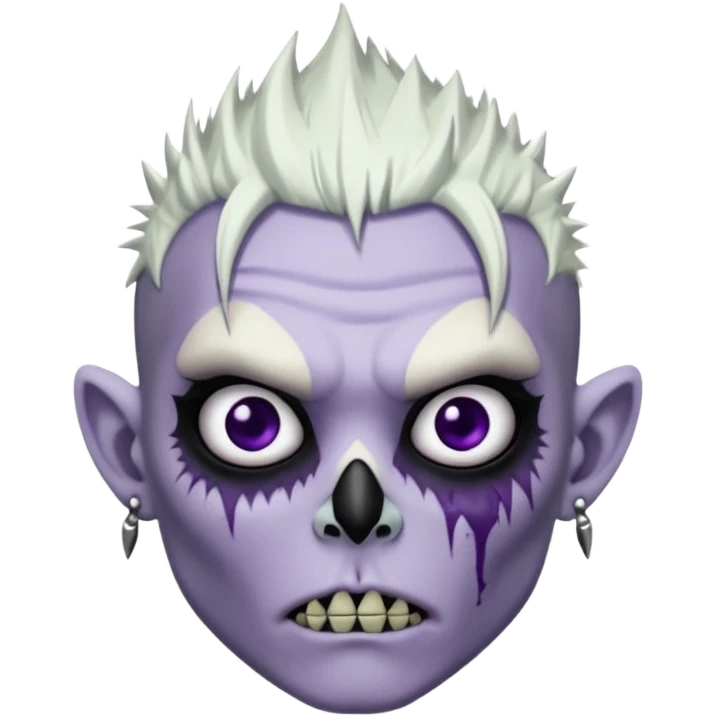 Purple pale skinned zombie boy skin so with white spiky hair. Nose and ear piercings. Emo. emoji