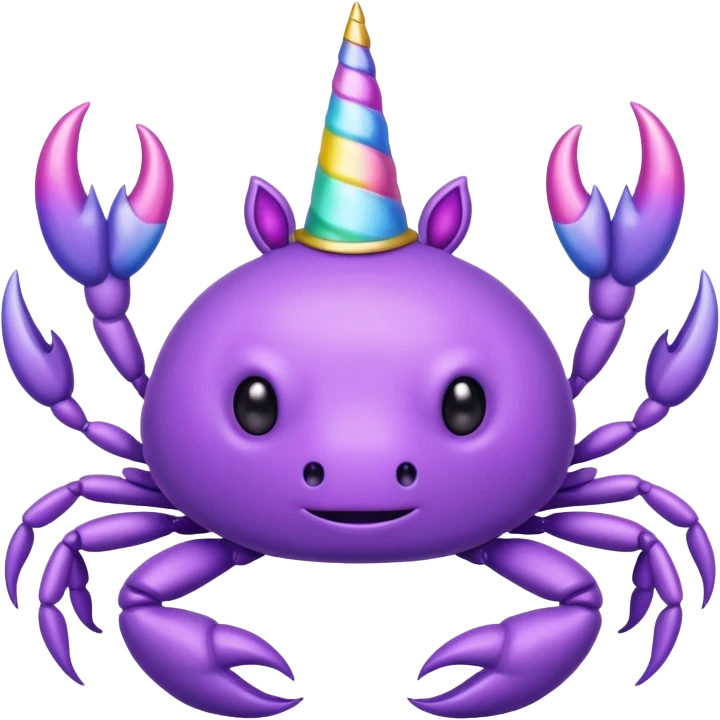 a cute purple crab with no face and a unicorn horn emoji