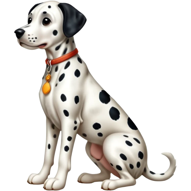 cinematic-[dalmatian dog]-realistic-full-body-sitting-emoji,-tail-resting-loosely-beside-its-paws,-head-tilted-dramatically,-sleek-[spotted]-fur,-simplified-yet-realistic-focused-features,-highly-detailed,-glowing-with-an-almost-sarcastic-glow emoji