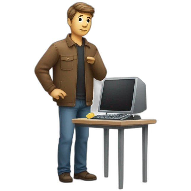 un homme avec un ordinateur à la main qui se tient debout  emoji