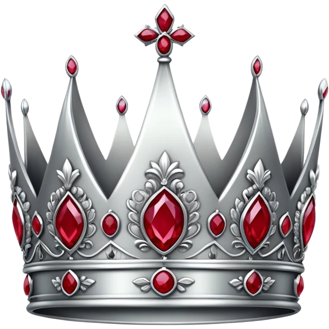 Men's silver crown with red rubies, regal and masculine design emoji