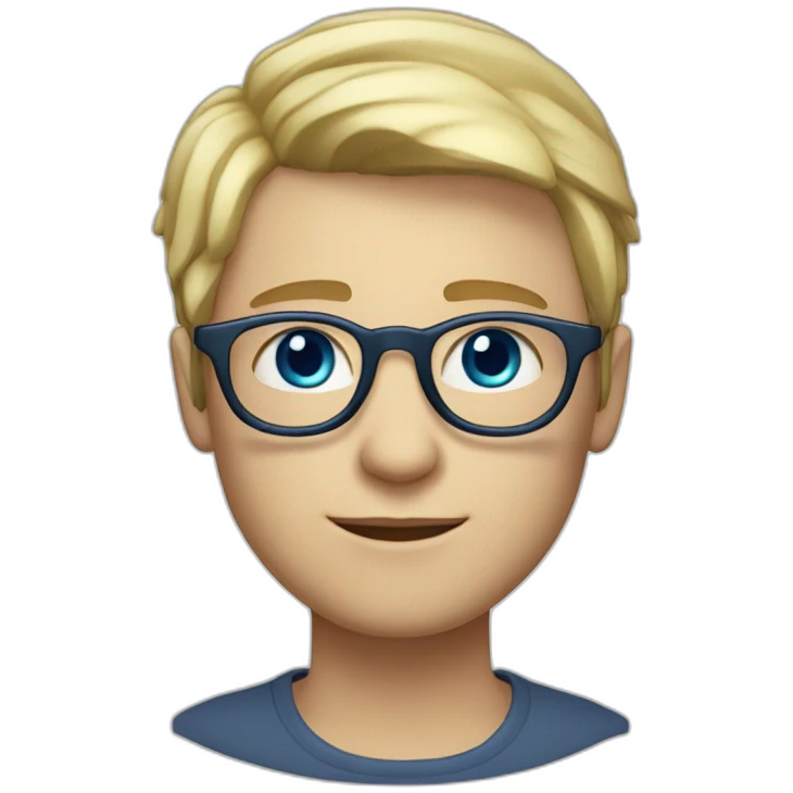 person with white skin, medium-long or short hair, fairly light hair, even blond. round glasses, blue eyes emoji
