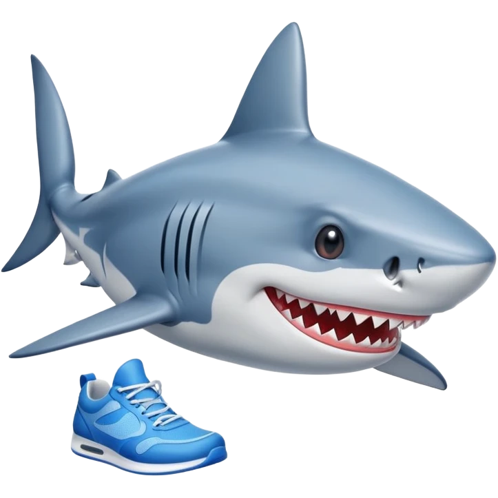 Smiling shark with blue kicks emoji
