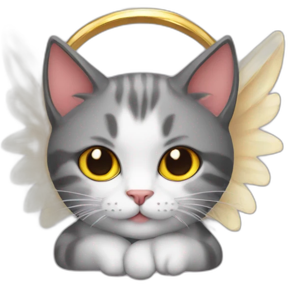 a cat with an angel ring and devil horns emoji