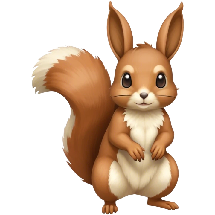 Cute cool animal hybrid Fakemon full body, brown, beige, squirrel-eevee-bunny emoji