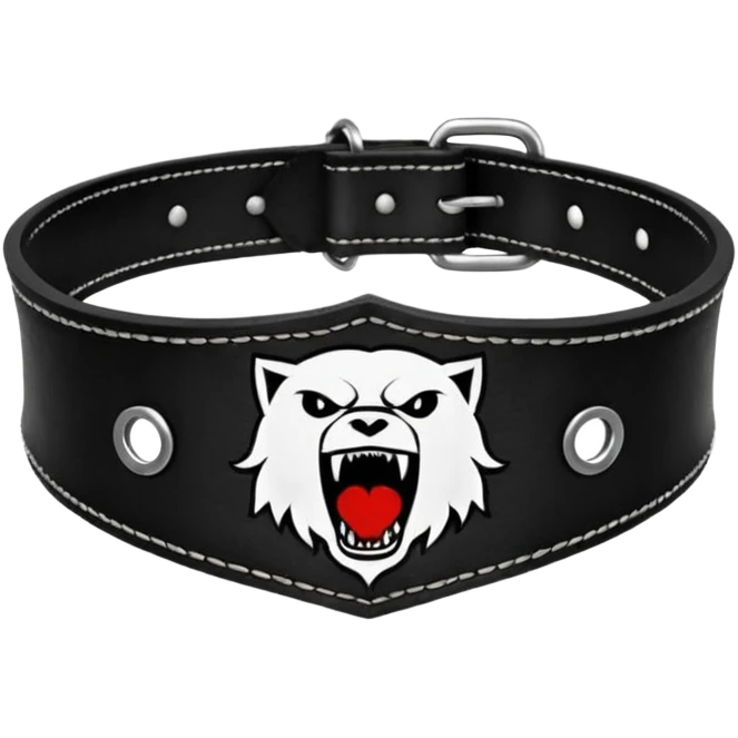 Leather collar engraved with screaming mouth sigil, dominance aesthetic emoji