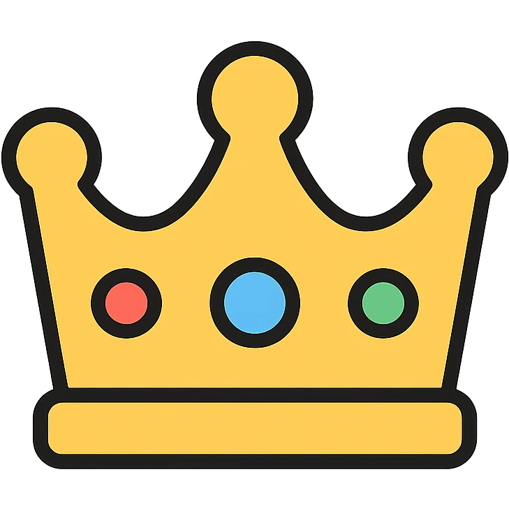 vector icon of a gold crown with subtle colorful gems, elegant and minimalist flat design, award badge style, 2D flat vector, trending icon look, soft shadows, no text, commercial use, isolated on white background emoji