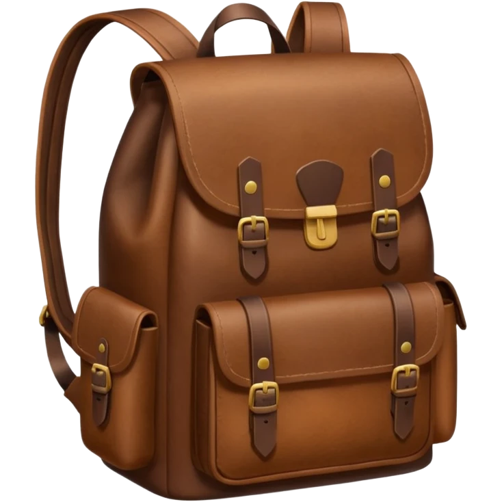 Draw a leather backpack, using a front camera with a 75-degree angle from the ground. emoji