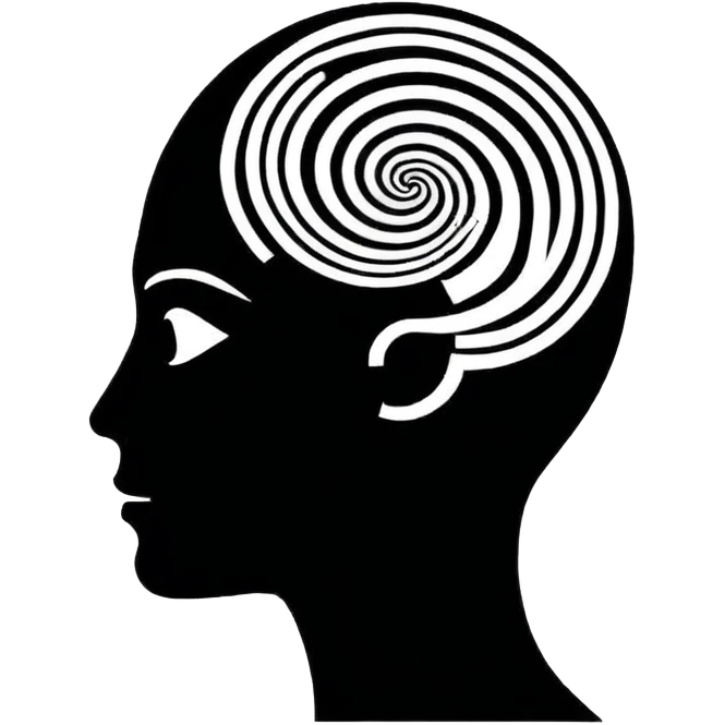 Minimalistic flat vector icon, iOS style, thin black contour on white background. Human head silhouette with spiral inside. Clean, no text, no shadows.
 emoji