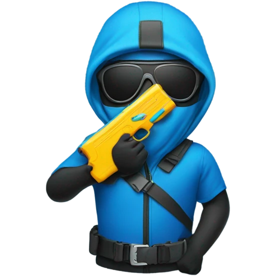 Blue emoji With a ski mask and a water gun emoji