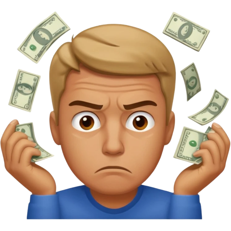 frustrated man thinking about money emoji
