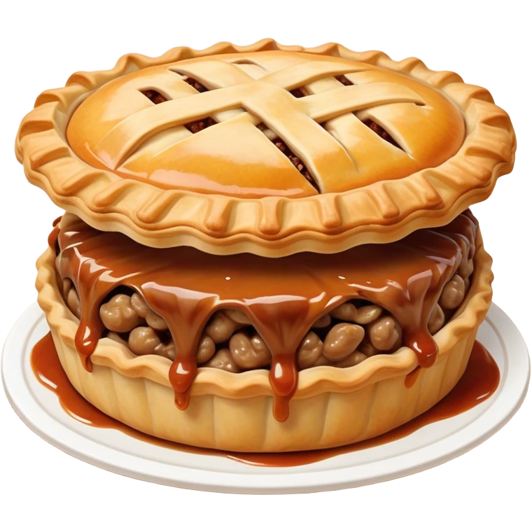 Cinematic Realistic Meat Pie Dish Emoji, showcasing a flaky pastry filled with rich, hearty meat gravy, rendered with lifelike detail and warm, inviting lighting. emoji
