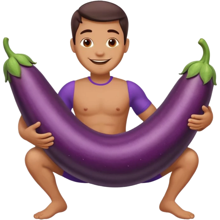gay man emoji with big egpplant between legs emoji
