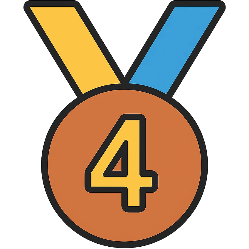Add gold, bronze, and blue colors to the circular medal for 4th place, keep the number 4 visible, icon style, no background. emoji