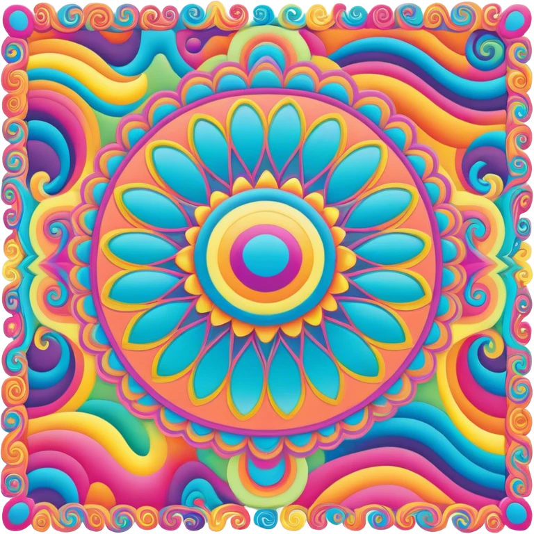3D, psychedelic vibrantly colored hippie style page border emoji