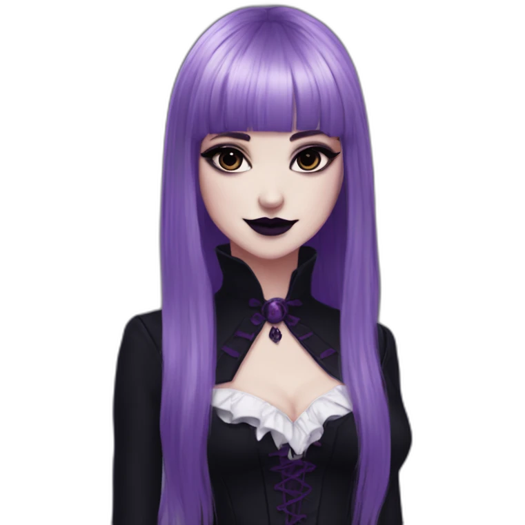 Elissabat-with-bangs-long-hair-dark-purple-and-black-vampire-goth-makeup-pinkeyes-romanticgothcloses emoji