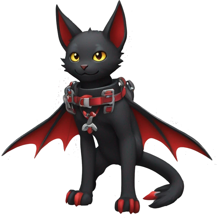 cool edgy black punk red ethereal fantasy nargacuga-bat-cat-Fakemon collar harness full body emoji