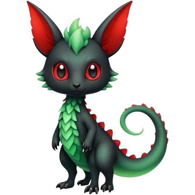 Kawaii Cute Edgy Black Green Red ethereal Fionbri-Vernid-Trico-animal-creature full body emoji