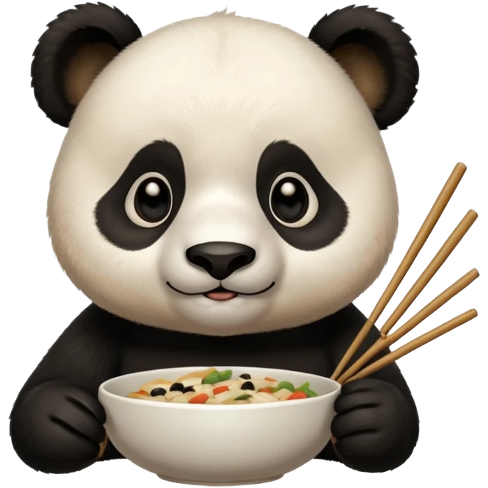 cute hungry panda with chopsticks eating emoji