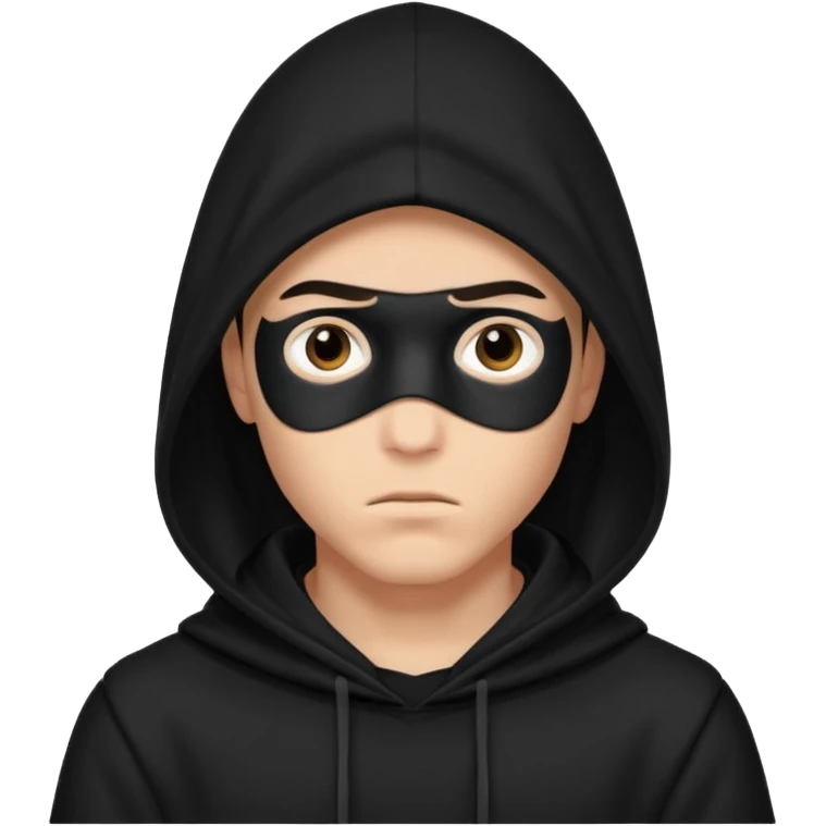 Un joven con una capucha negra que solo le deje ver los ojos y cejas emoji