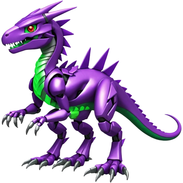 Cool Edgy Purple Green Digimon-Fakemon-Guilmon-Velociraptor-Dragon-Mecha full body emoji