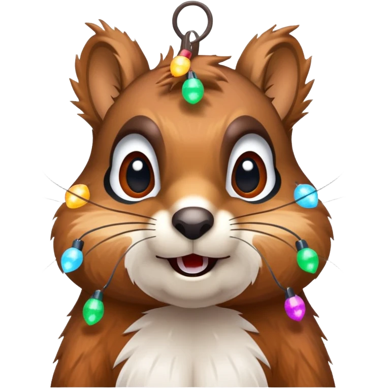 deranged squirrel covered in Christmas lights with snow on his face emoji