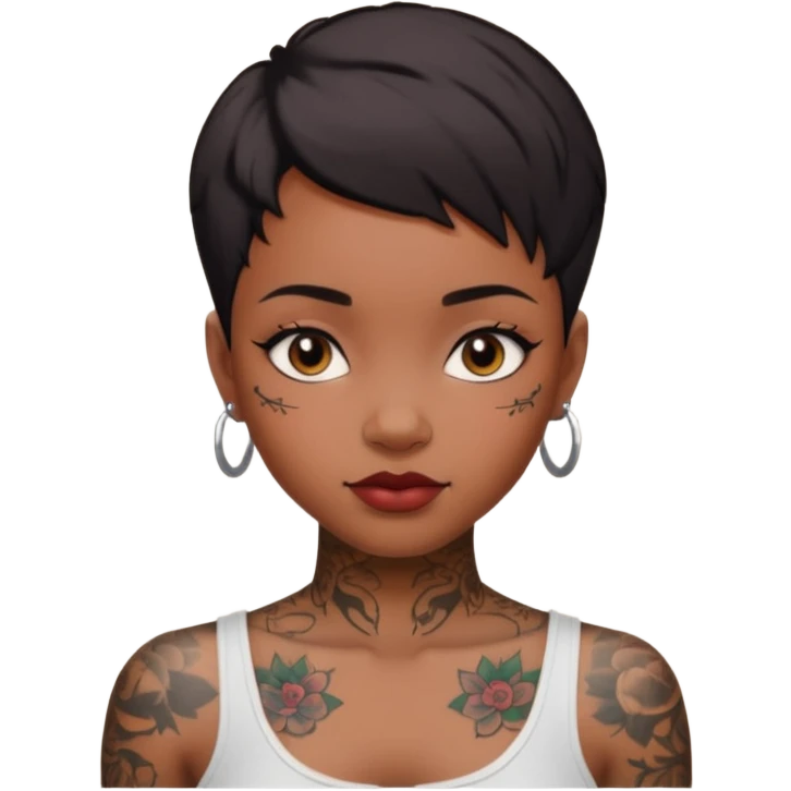 an ios genmoji for a short haired black, tattooed, beautiful girl emoji