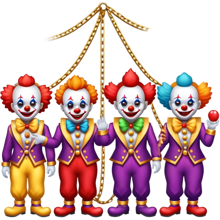 Vip zone full of playing clowns with golden chain on the neck. full height  emoji