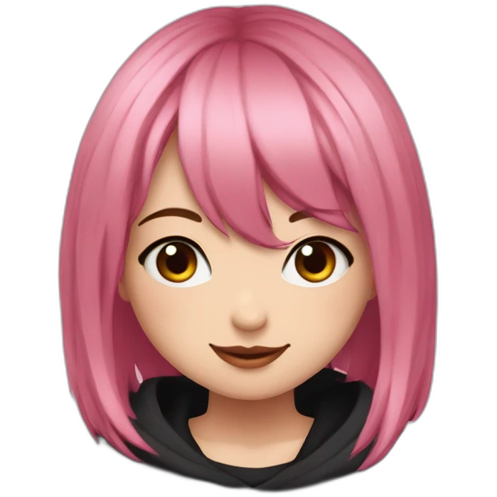 Full body Front view curvy emo girl pink hair sits on the floor straight view hands up black skirt полосатые рваные чулки emoji