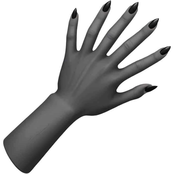 back view of a grey colored arm and hand reaching out with black nails emoji