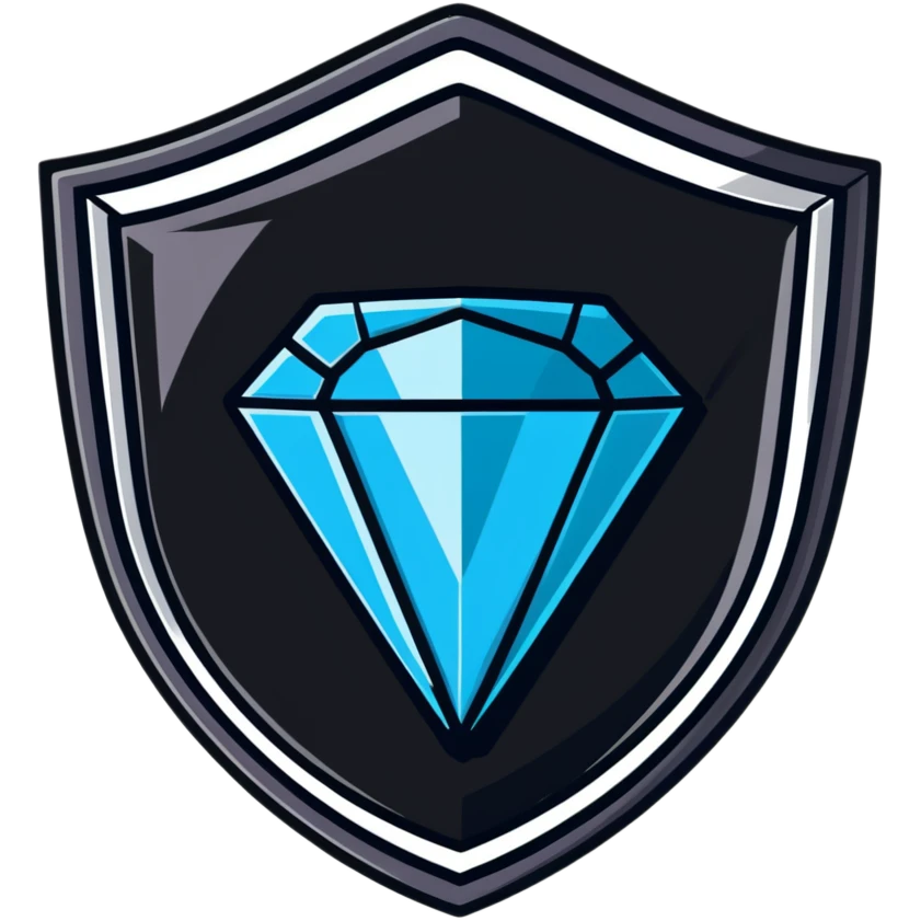 Luxury VIP badge shaped like a shield with a large diamond gem in the center emoji