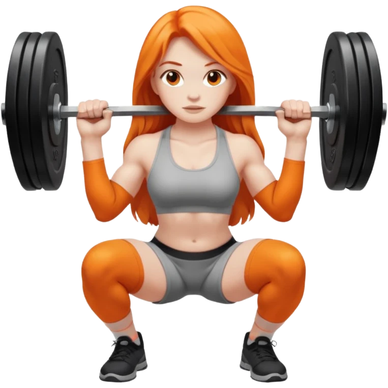 Pale girl with long orange hair squatting weight emoji