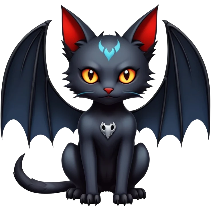 Vampiric feral futuristic gothic emo dark bat-cat-Litten-Noibat-Fakémon-hybrid-creature (full body) emoji