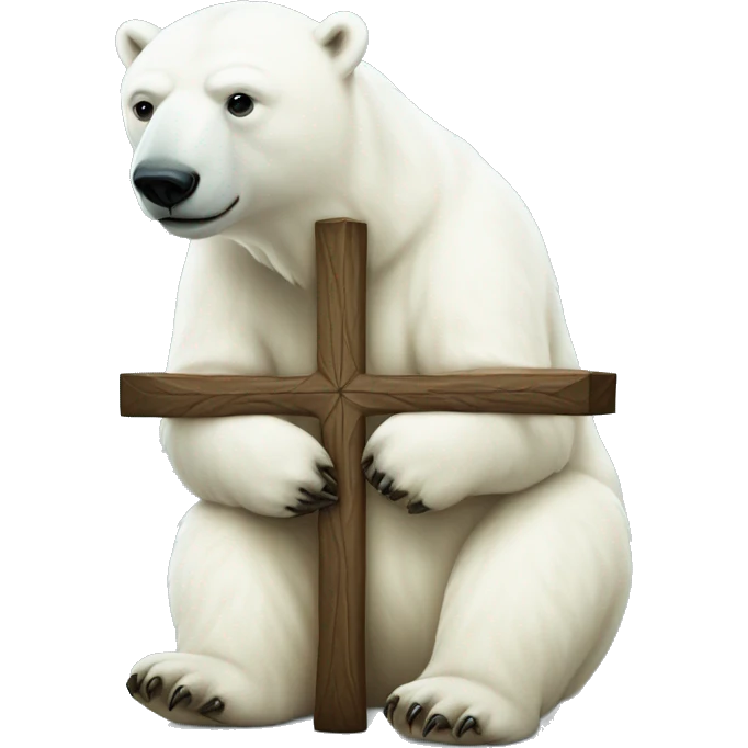 Polar bear on knees in front of a cross emoji