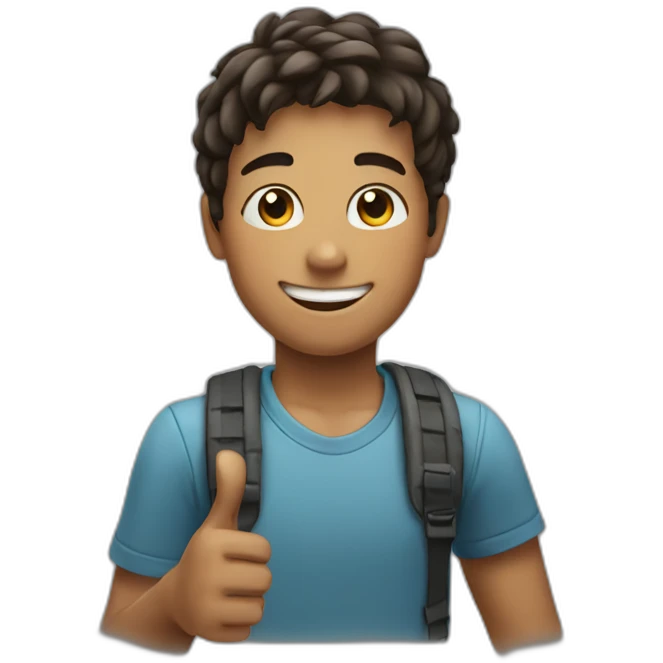 Boy smiling with left arm up emoji