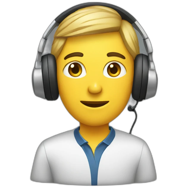 employee with computer desck and headphones emoji