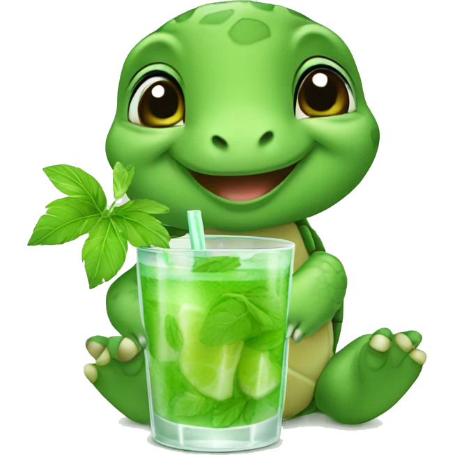 baby turtle drinking mojito emoji