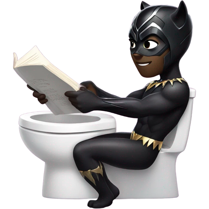 Black Panther superhero on the toilet reading a book. emoji