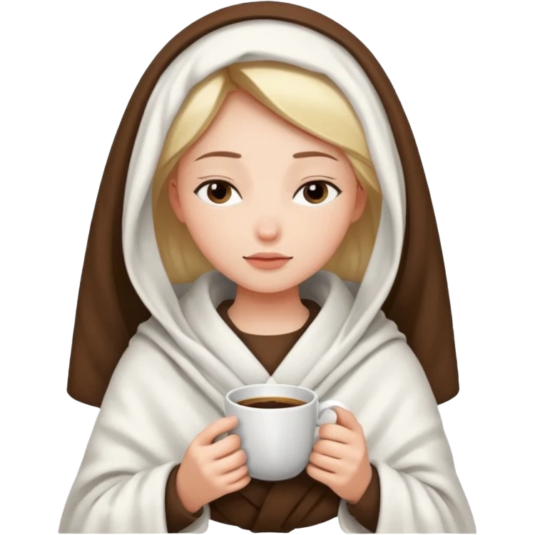 girl with white blanket and coffe and close eyes emoji