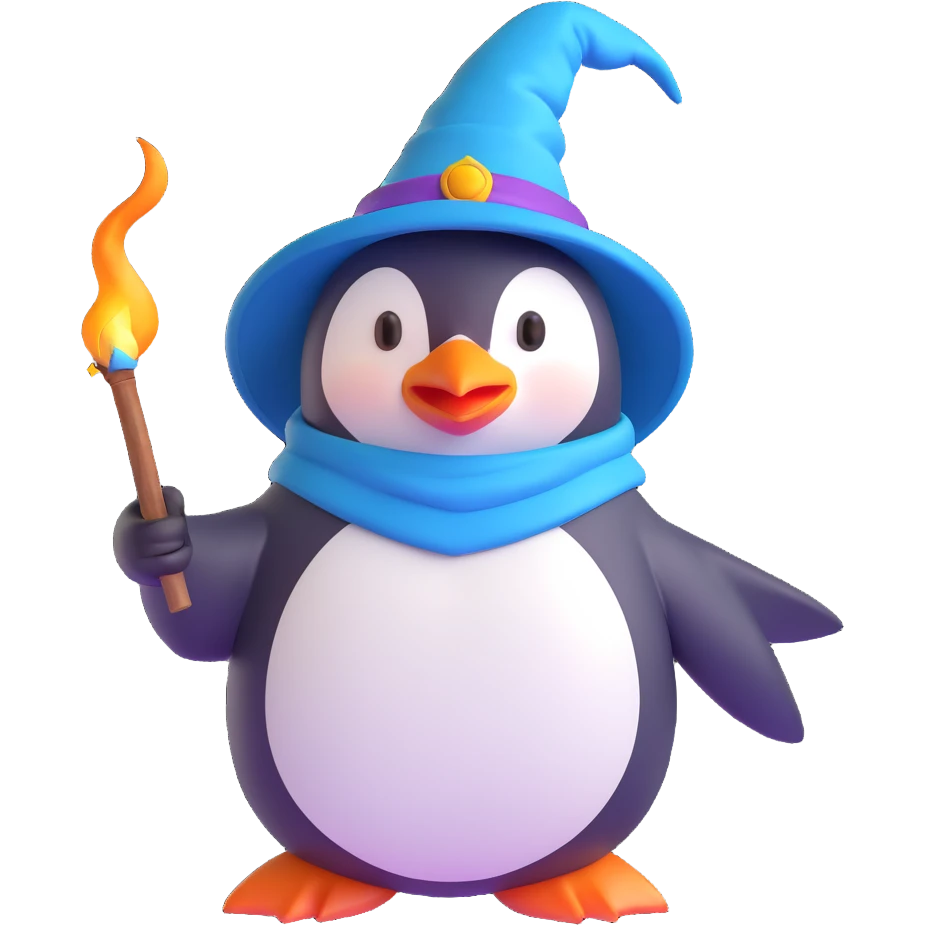penguin wizard casting a spell emoji