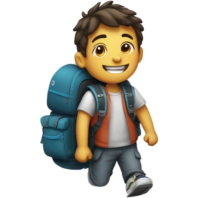 happy boy with backpack outdoors emoji