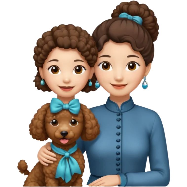 Brown poodle with Asia girl tie up hair say thank you emoji