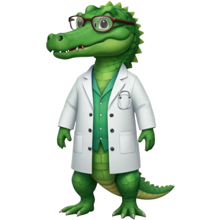 full body of alligator wearing lab coat and glasses, front view emoji