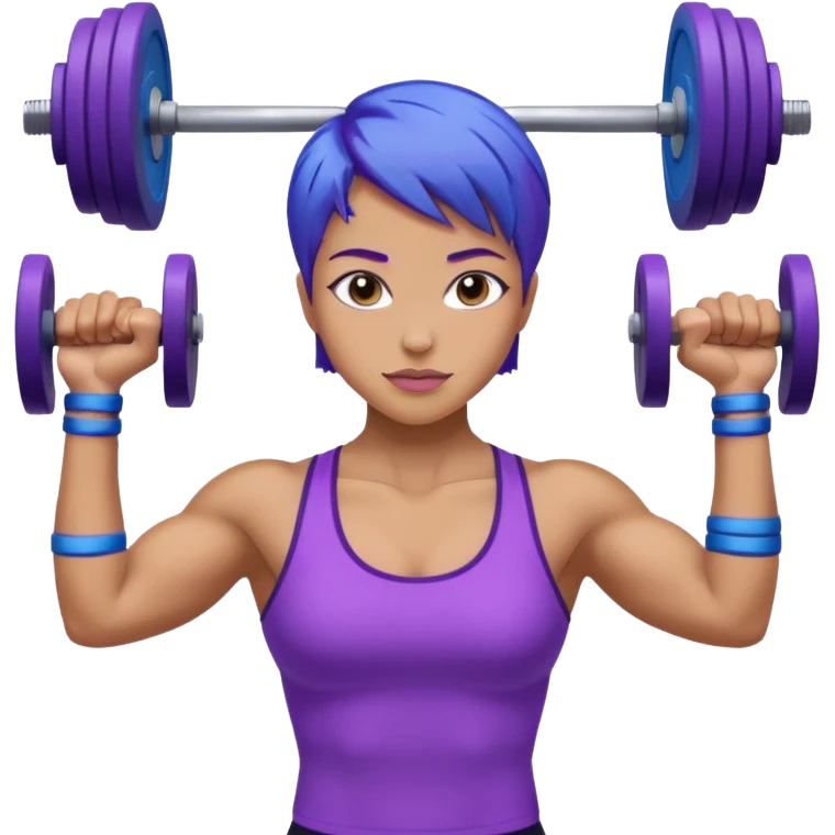weight lift woman short blue purple har muscles emoji