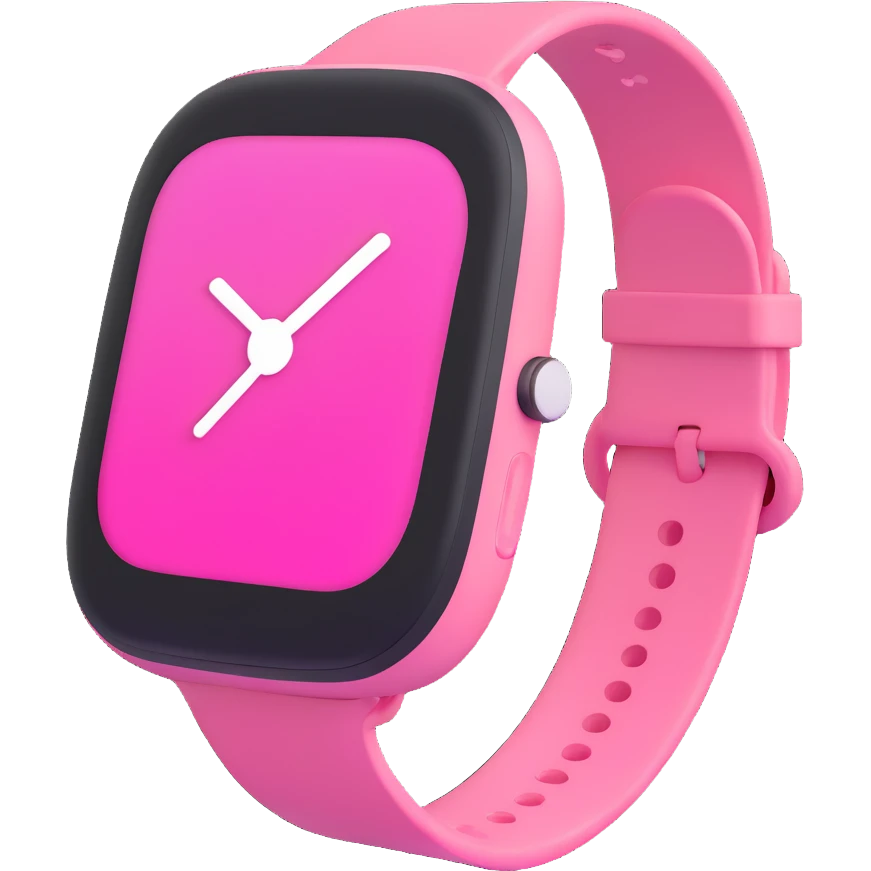 pink smart watch, 3d emoji style, soft and rounded emoji