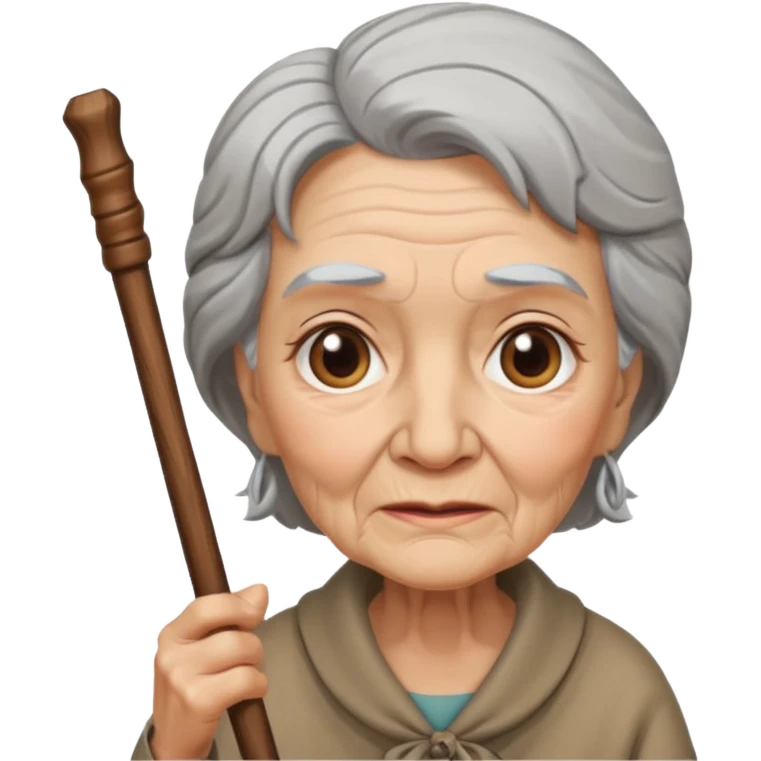 old woman with walking stick emoji