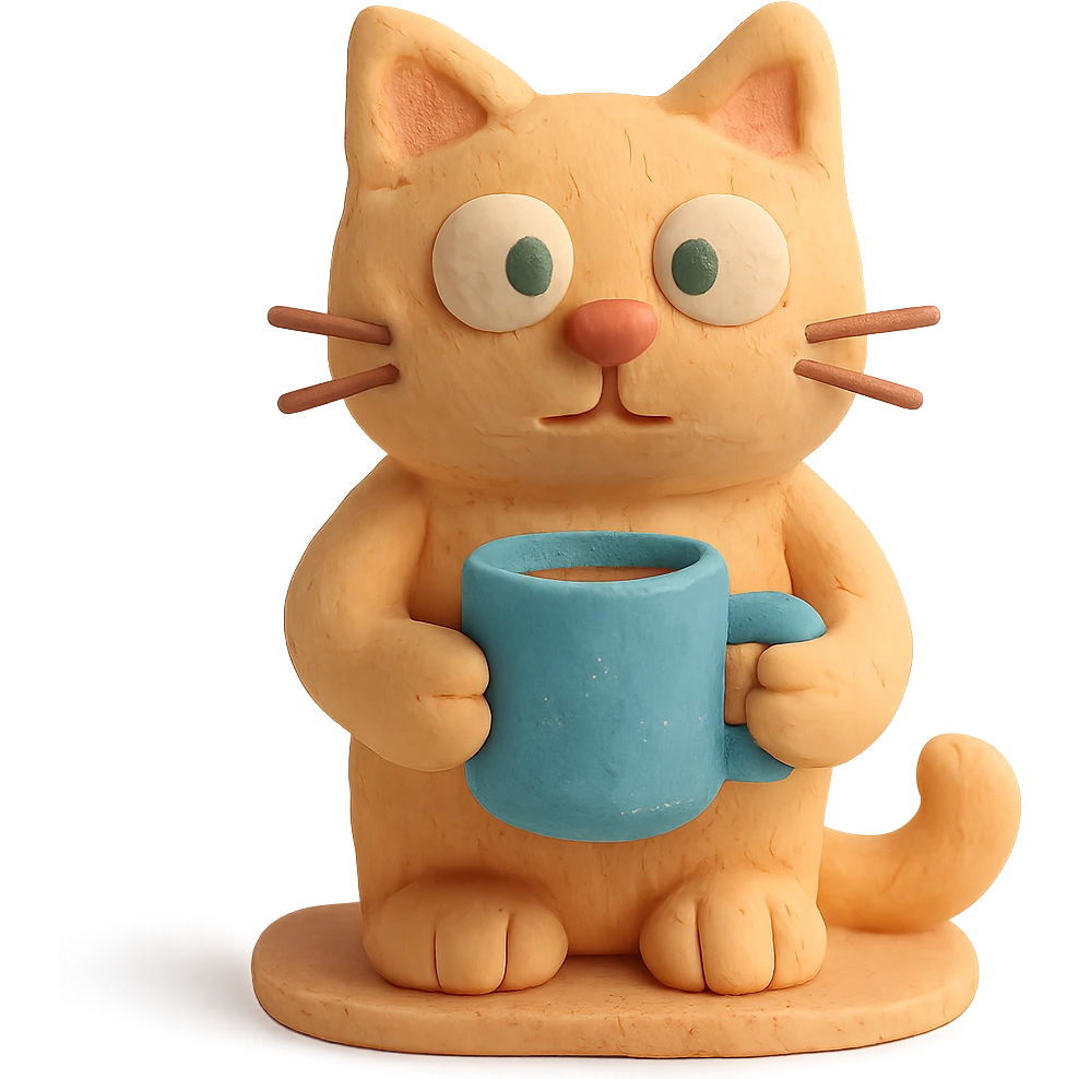 ginger cat with coffee mug, soft pastel colors emoji