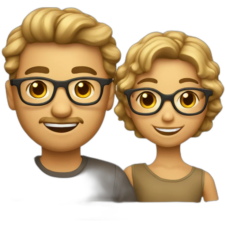 Familia de hombre pelo marrón y mujer rubia pelo rizado con lentes y gemelos de 8 años Niño pelo liso marrón claro y niña pelo marron oscuro emoji